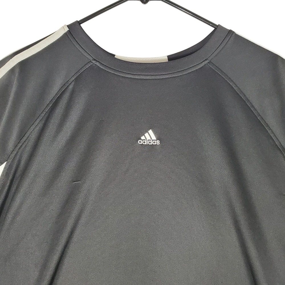 Adidas Mens Gray Performance T-Shirt Short Sleeve 3 Stripe Athletic Size Large